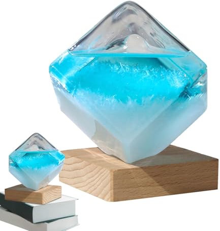 Predictor Tiempo De Vidrio – Cubo De Agua De Vidrio Portátil, Bandeja De Hielo Versátil De Vidrio | Barómetro Líquido Cubo De Estación Tiempo Multifuncional Para Decoración De Mesa (3.15x3.15x4.13