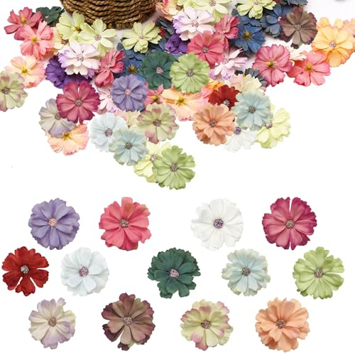 HEOUCH 60 Stück Gänseblümchen Köpfe Deko, Kunstblumen Köpfe, Seidenblumen Künstliche Blumen, Romantische Kleine Blumenkopfdekoration, für Hochzeit Home Basteln Scrapbooking Deko