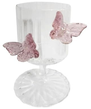 Marooma 2 Stück Schmetterlinge-Glasbecher mit Hohem Fuß, 5,12-Zoll-Kelche aus Klarem Glas, Exquisite Trinkkelche, Mehrzweck-Wasserkelch für Tee, Limonaden, Cocktails und Mehr (B)