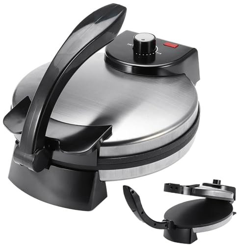 Electric Tortilla Maker, 10 Inch Electric Tortilla Press, Double-Sided Heating Pizza Machine with Stainless Steel Cover, Nonstick Adjustable Temperature Control Chapati Press Maker for Tortillas