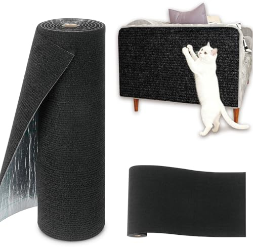 Livelynine Kratzmatte Katze Wand Selbstklebend Katzen Kratzmatte Zum Kleben Meterware für Die Wand Sofa 40CMx4M Kratzteppich Katze Boden Möbel Kratzschutz Sofa Katzen Tür Kratzwand Frei DIY Schwarz
