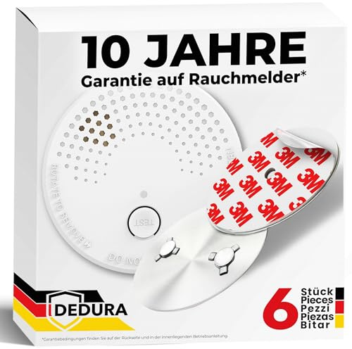 Rauchmelder mit Magnethalterung 6er Set - Rauchmelder ohne Bohren und Schrauben mit 10 Jahre Garantie - Rauchmelder Magnethalter mit extra starken Klebepads