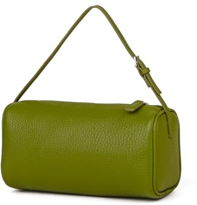 DONNAIN Borsa a Mano di Alta Qualità in Pelle per Donna, Borsa a Tracolla Regolabile, Borsa Hobo, Motivo Litchi Verde Oliva