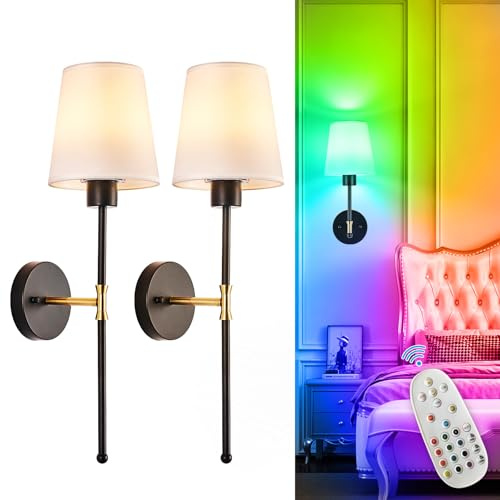 Depuley Batteriebetriebene 5w innen Wandleuchte: 2er-Set kabellose led Wandleuchten mit Fernbedienung für Schlafzimmer - Wiederaufladbare Schwarz und Gold wandlampe in 15 Farben für Wohnzimmer Flur