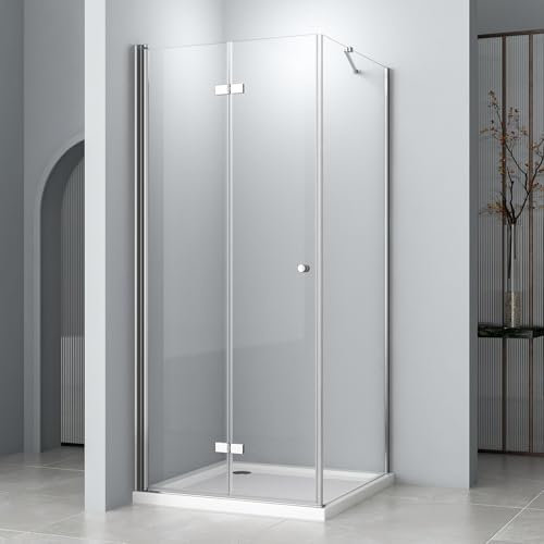 Duschkabine 75x75 cm Falttür mit Seitenwand falttür Eckeinstieg, 6mm NANO ESG Glas Drehfalttür, Über Einer Duschwanne Oder Fliesen Montiert, Höhe 185 cm