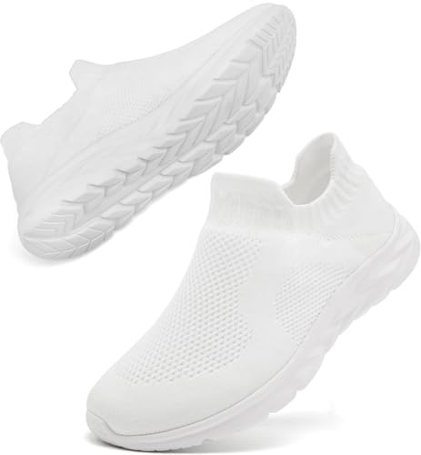 VXGGVX Womens Slip On Walking Shoes Fashion Sock Sneakers Low Top Casual Work Shoes Comfortable for Tennis Running Gym White 9.5