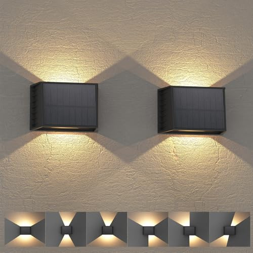 T-SUN Lampada Solare da Esterno 2 Pezzi, Applique da Esterno Solare Angoli Del Fascio Superiore e Inferiore 3000K Bianco Caldo, Luci Solari da Giardino Impermeabile per Recinzione da Giardino Parete