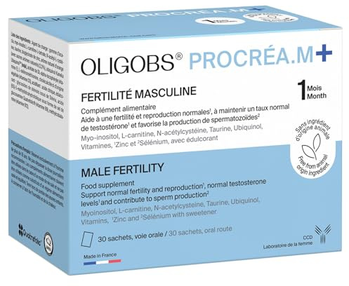 Oligobs Procréa.M+ fertilité homme | Reproduction, Testostérone, Antioxydants | Myo-Inositol, L-Carnitine, NAC, Ubiquinol, Zinc, Sélénium, Vitamines | 30 sachets fruits rouges | Fabriqué en France