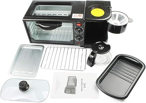 Electric 3 In 1 Breakfast Machine Multifution Mini Drip American Coffee Maker Pizza Oven Egg Omelette Frying Pan Toaster, Black