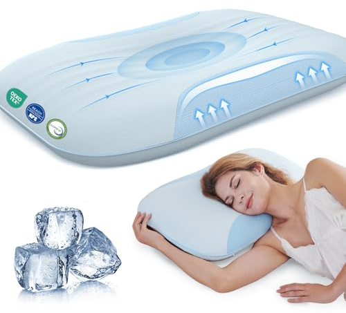 Coolux Sleep Memory Foam Kühlendes Kopfkissen 40x60 Öko-Tex Nackenkissen | Ergonomisches Memory Foam Kissen für Bauch- und Rückenschläfer, Atmungsaktiv Belüftungskanälen, Abnehmbarer Waschbarer Bezug