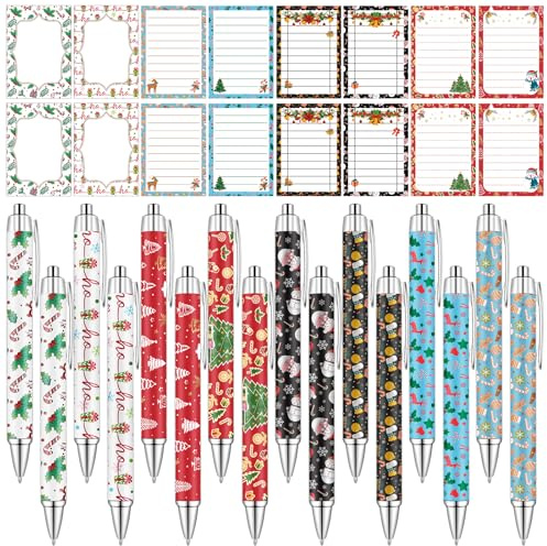 32 Stück Weihnachten Kugelschreiber Haftnotizen Weihnachten Schreibwaren Set Weihnachtsstifte Sticky Note Weihnachtsgeschenke für Adventskalender Füllung, Partygeschenke, Geschenke Bag Fillers