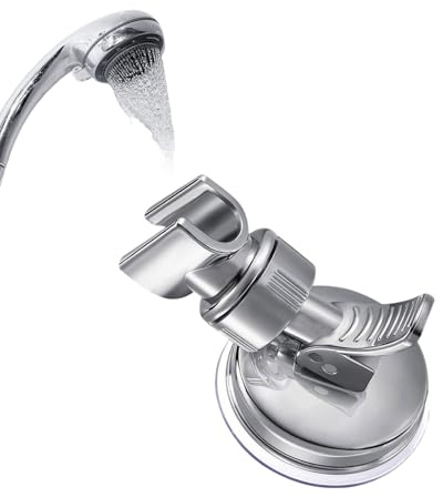 1 Stück Duschkopfhalterung Saugnapf, Ohne Bohren Verstellbarer Rutschfeste Abnehmbarer Duschbrause Halterung Shower Head Holder Brausehalter (Silber)