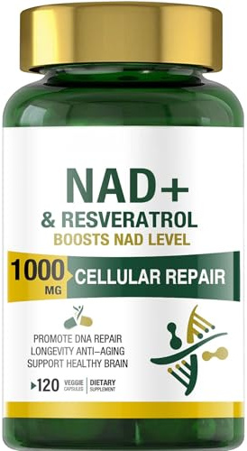 NAD+ Kapseln mit Resveratrol, Liposomale Formel für Hohe Absorption, Unterstützt Zellenergie, Gesunde Alterung & Stoffwechsel, Glutenfrei & Vegan, 120 Kapseln