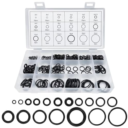 O-ring-set av gummi, 225 stycken O-ringtätningsringar, 18 storlekar, gummiskivor, tätning, tätningsringar, sortimentsats för bilkran, tryckledningar, luft- eller gaskontakter, värmebeständig