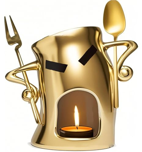 QOKLIYUI Personligt fondueset inkluderar fonduegaffel, 1 mini-fonduekopp i keramik, kapacitet, splitterskyddad för och choklad, Gul, 19 * 14 * 10