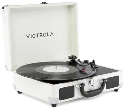 Victrola Journey II – Platine Vinyle Valise Portable Bluetooth – Haut-parleurs stéréo puissants intégrés avec Basses renforcées, Platine 3 Vitesses (33/45/78 TR/Min), Sorties RCA & Casque (Blanc)