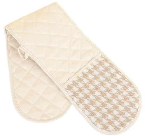 Double Oven Gloves Heat Resistant, Modern Cooking Oven Mitt Potholder | Extra Long Oven Gloves Stylish Protective Cooking Gloves for Home Kitchen Baking Microwave (Off-white)