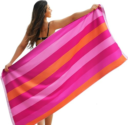 Winthome Beach Towel for Adults - Large Microfibre Beach Towel Quick-Dry, Sand Free, Lightweight, With Bag for Beach, Pool, Camping, Yoga & Outdoor Pink Gradient 90×180cm 1 Pack