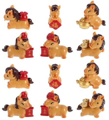 PRETYZOOM Lot de 12 Figurines Miniatures de Chevaux en Résine Feng Shui, Décoration Maison et Bureau, Animaux du Zodiaque Chinois, Ornements de Statue de Cheval pour Collection et