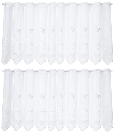 HMCEY 2 Stück Scheibengardinen Modern Weiß 130 X 45 cm,Bistrogardine Küche Kurz mit 2.5 cm Loch, Halbtransparente Kurzgardinen Kurzstores,Fenstergardine Küchenvorhänge für Wohnzimmer, Schlafzimmer