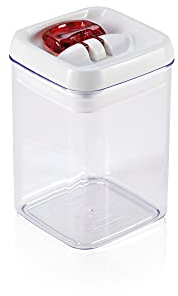 Leifheit 31204 Barattolo Quadrato, Multicolore (Red/Transparent/White), 800 ml