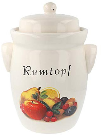 PureNature Rumtopf aus Keramik 5 Liter Creme mit Früchtedekor