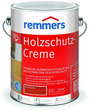 Remmers Crème de protection du bois Acajou, 2,5 litres, Protection professionnelle en crème, lasure Premium décorative. Triple protection du bois: imprégnation + primaire + lasure.