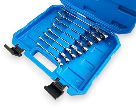 toolzone SP128 Flex Head Combination Ratchet Spanner Set - Silver (8-Piece)
