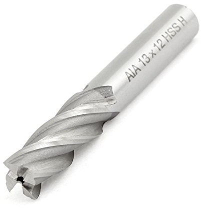 sourcing map Spiralnut Vier Flöte High Speed Stahl Cutter Schaftfräser 13 mm x 12 mm de