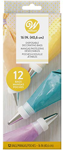 Wilton Decorating, 16-Inch Disposable Piping Bags, 12-Count Mangas Pasteleras Desechables, Transparentes, 4.54x9.62x21.3 cm, Unidades