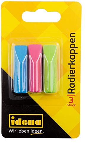 Idena 522227 - Radierkappen, 3er Pack, für Standart - Bleistifte, Farblich Sortiert