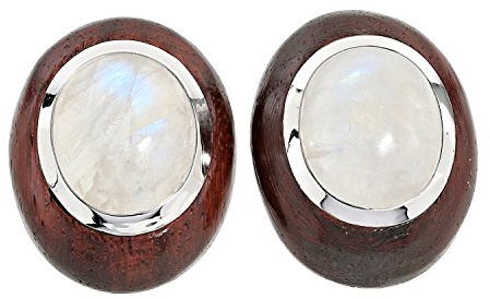 La Luna Damen-Ohrstecker Sterling-Silber rhodiniert Ebenholz Mondstein