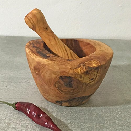 Mörser und Stößel Mörser Set Olivenholz groß/Holz rustikal handgemacht