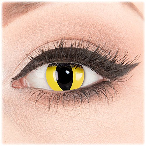 Farbige Kontaktlinsen zu Fasching Karneval Halloween 1 Paar weiße Crazy Fun 'CatEye' kontaktlinsen mit Behälter - Topqualität von 'Glamlens' mit Stärke -3,00