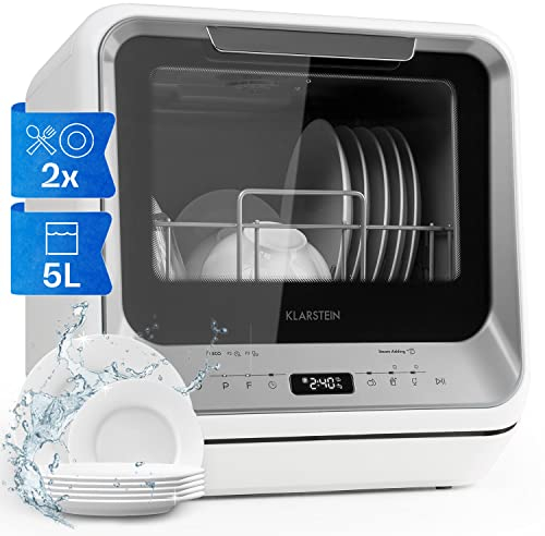 Klarstein Table Top Dishwasher, 2 Place Setting Mini Dishwasher, Quiet Operation Countertop w/ 7 Washing Programs, Easy To Install Portable, No Plumbing