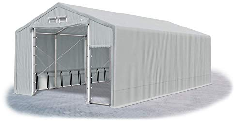 Das Company Lagerhalle 4x8x3m feuersicher grau wasserdicht ganzjährig Industriezelt Stahlseile 600g/m² PVC Winter Plus SFR - Zeltgarage, Lagerzelt Winterfest, Zeltgarage Winterfest - Winterzelt