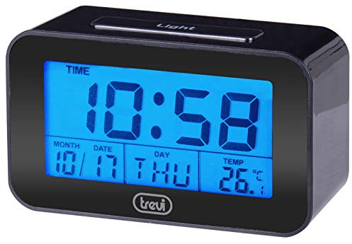 Trevi 0Sl3P50 Orologio Digitale Termometro, Grande Display LCD Retroilluminato, Sveglia Programmabile, Funzione Snooze, Nero, Unica
