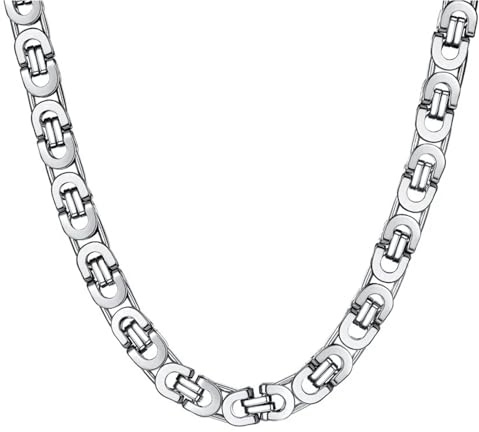 ChainsHouse Königskette für Herren Damen Halskette Edelstahl Plattenkette Byzantinische Kette 6/8/10MM Kaiser Kette Silber/Gold/Schwarz Herrenkette Halsreif Halsschmuck, Kettenlänge 46-76CM
