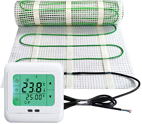 Riscaldamento a pavimento elettrico 200 Watt per m², termostato touch bianco, tecnologia TWIN JWS diverse misure, dimensioni (m²): 1 m²