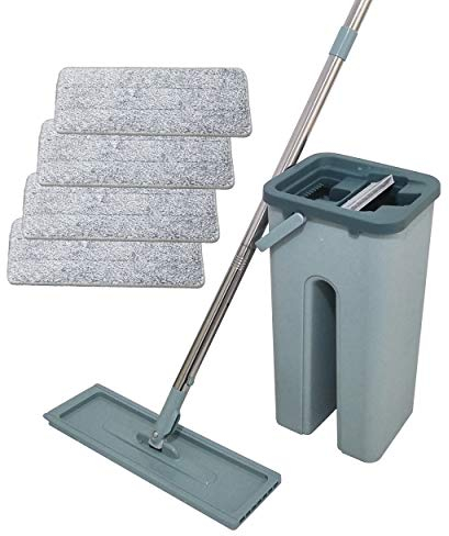 Venteo - scopa autodetergente con secchio a doppio scomparto, scopa a testa girevole e salviette in microfibra (scopa autodetergente e 4 salviette)