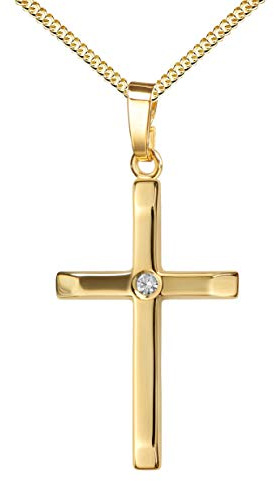 JEVELION Anhänger-Kreuz mit Brilliant Goldkreuz für Damen, Herren und Kinder Kreuzanhänger Kettenanhänger + Schmuck-Etui mit Halskette