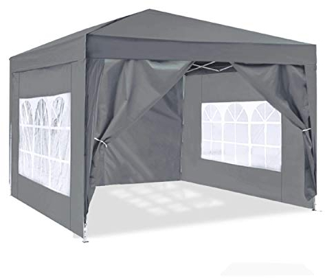 ISE Pavillon 3x3 mit Seitenwänden, Faltpavillon stabil inkl.Tragtasche, Pavillion klappbar 3x3m UV-Schutz 50+,Partyzelt höhenverstellbar für Garten,Grau