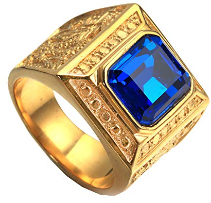 PAURO Herren Edelstahl Jahrgang Golden Square Ringe Chinesischen Stil HerrschsüChtig Drachen Mit GroßEn Stein Blau GrößE 62