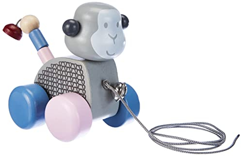 Selecta 64025 Äffchentanz, Nachzieh-AFFE, Schiebe-und Nachziehspielzeug aus Holz, 11 cm, Bellybutton