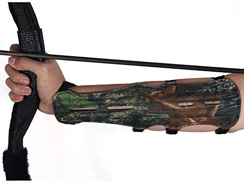Namvo Adjustable Leather Archery Arm Guard Camo 4 Straps & Silicone Finger Saver Shooting Hunting Protective Gear