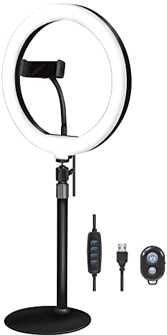 LogiLink AA0152 - LED Ringlicht/Ring Light (Ø 25 cm) mit Smartphone Halterung, 3-Farbmodi (natürlich, warm, kalt) und 120 LEDs für professionelle Videos und Bilder, Schwarz