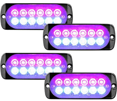 RIGIDON 4 Pezzis 12 LED Lampada di Emergenza Strobo Barra Led, 4.3 Pollice 12V 24V Faretti Fendinebbia Per Off road Auto Fuoristrada Camion SUV ATV 4x4 Veicoli, Rosso Blu Luce Lampeggiante Led