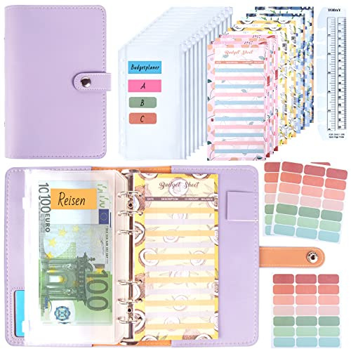 Budget Planner Binder A6 - ANYUKE Budgetplaner Geldumschläge Planer, Haushaltsbuch Ringbuch Geldbuch für Geld Spar Challenge Geldsparen Sparplan Spartaschenbuch Orgenizermappe