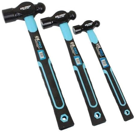 US PRO Tools 4543 Lot de 3 marteaux à panne sphérique avec manche en fibre de verre 8, 16, 907,2 g