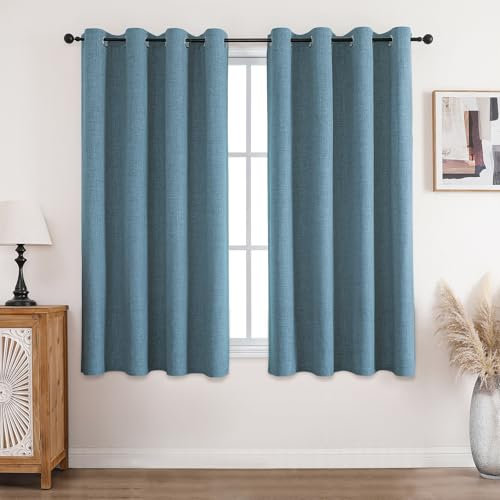 CUCRAF 100% Blackout Curtains Light Blue Thermal Curtains 54 Inch Drop 2 Panels Soft Texture Energy Saving Sun Blocking Eyelet Curtains for Bedroom Living Room 46 X 54 Inch